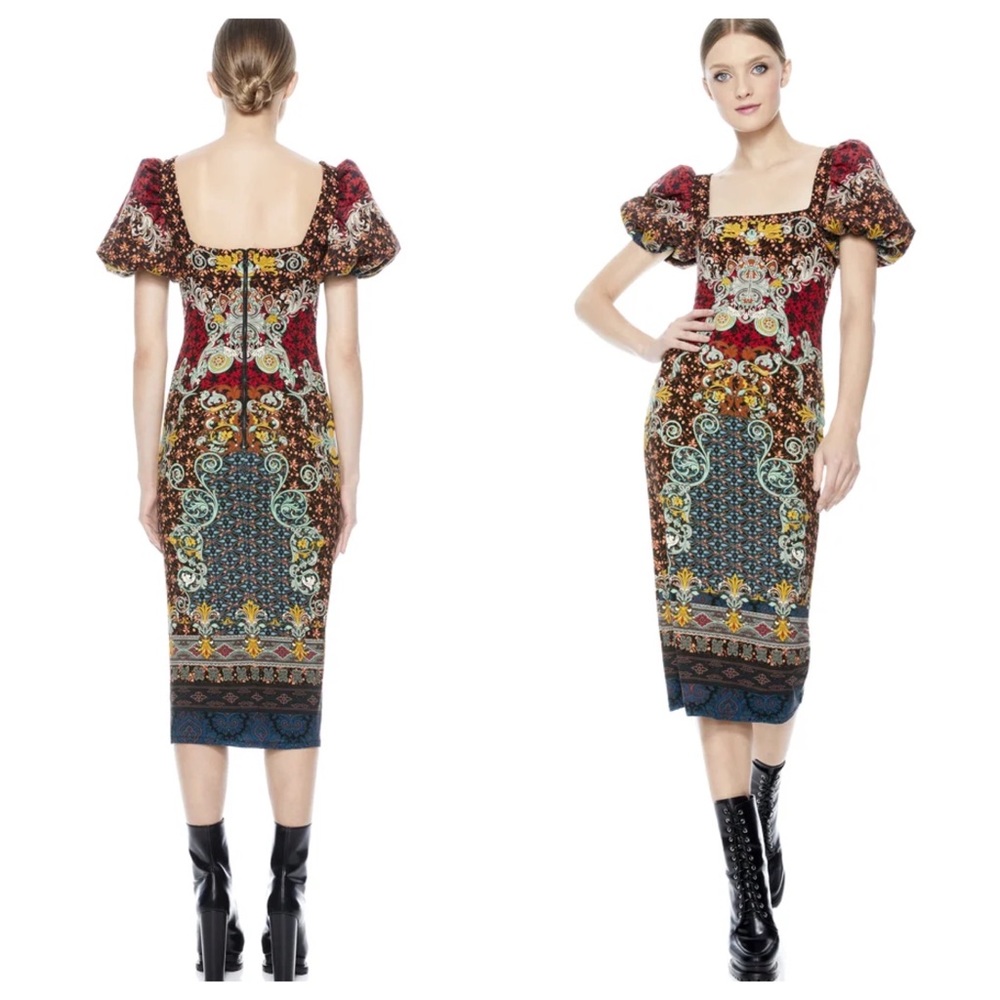 ALICE + OLIVIA Lexia Puff Sleeve Midi Dress